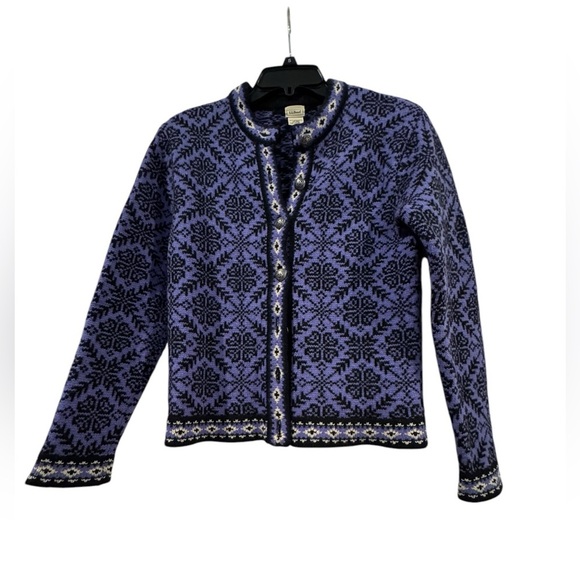 Women’s L.L. Bean Purple & Black Buttoned Merino Wool Cardigan: Size XS - Picture 1 of 7
